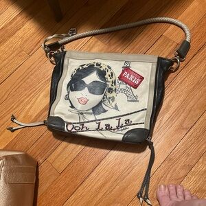 Brighton Black and Cream Shoulder Bag with Artistic Design